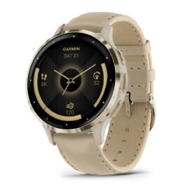 Venu® 3S - Soft Gold безел с French Grey корпус и кожена каишка - Portmoneta.bg